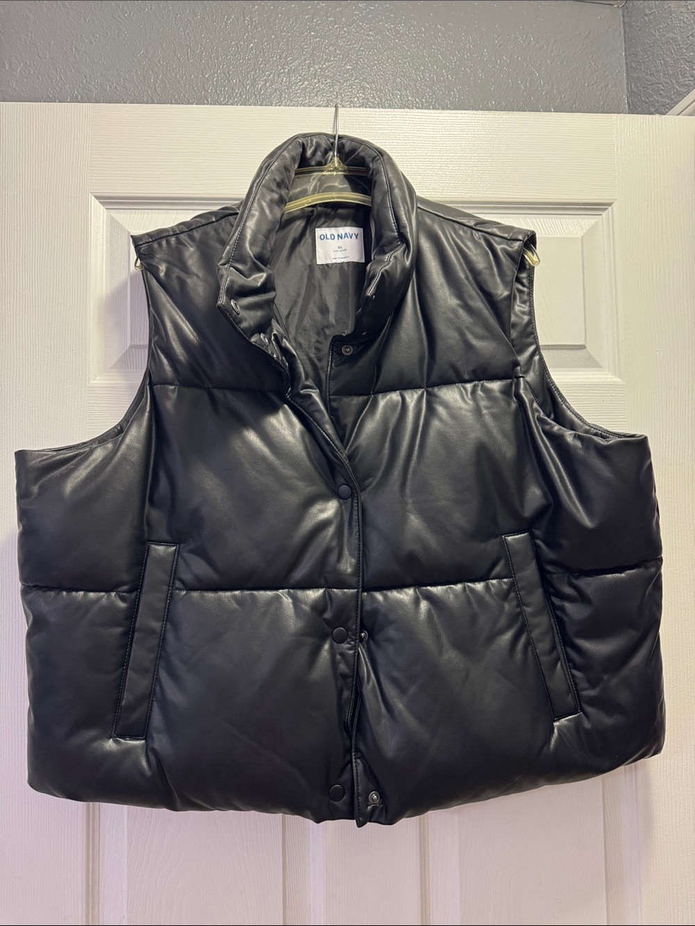 Old Navy Black Quilted Faux Leather Vest